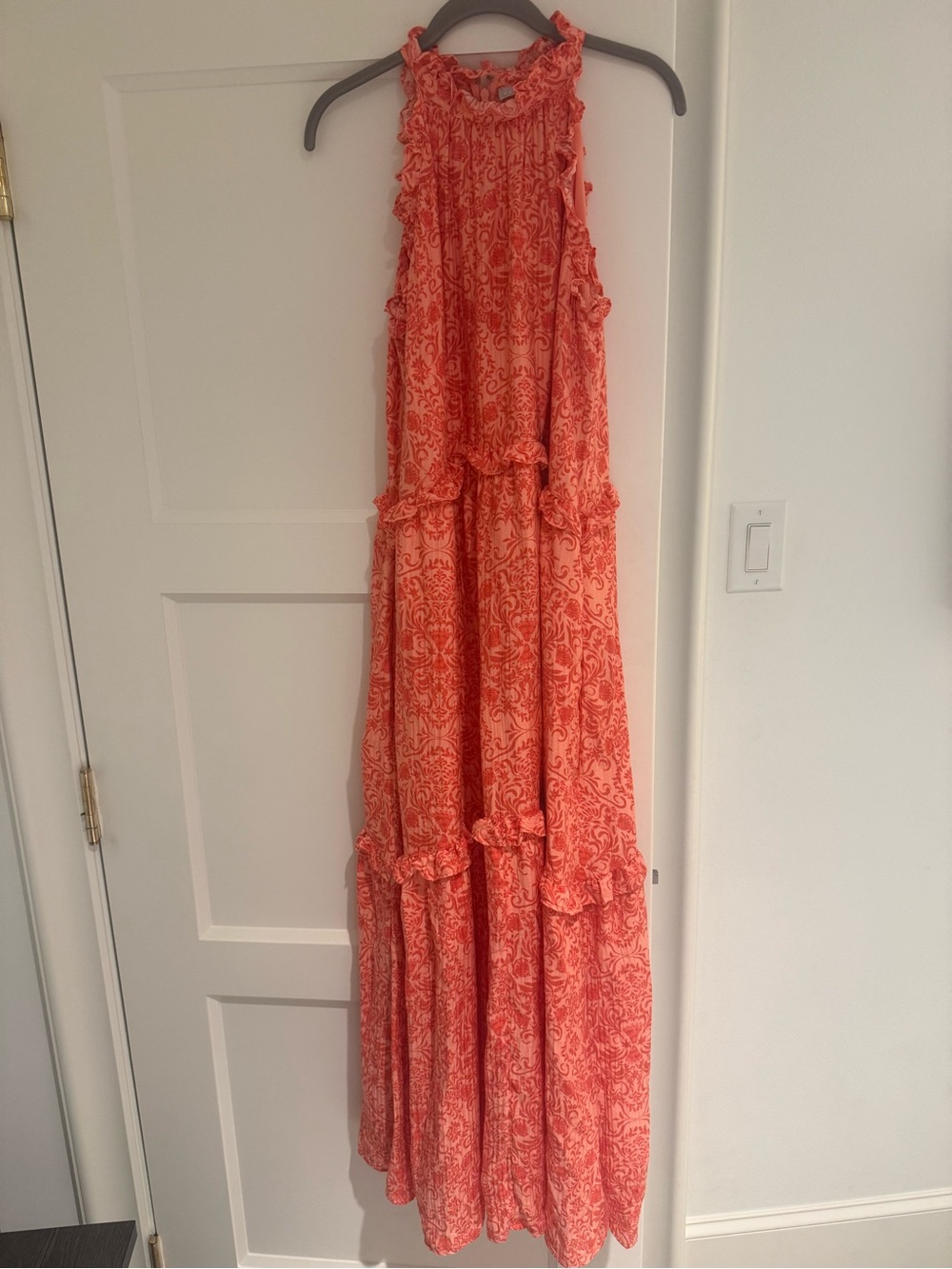 Chelsea28 Coral Orange Floral Halter Dress